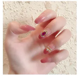 Fałszywe paznokcie 24PCS Crown Ruby Fake Full Cover Glue DIY Manicure Narzędzia Art Art Prud22