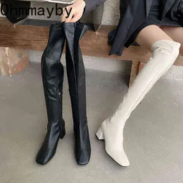 Сексуальные длинные ботинки женщина на колене высокий каблук, дамы, модные зимние кожаные ботинки 2022 для женщин y220817