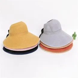 여성 여름 바이저 모자 접이식 태양 모자 넓은 대형 뇌하백 끈 모자 Chapeau Femme Beach UV Protection Caps