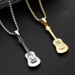 Chains Punk Guitar Shape Pendant Necklace Stainless Steel Men Or Women Necklaces Jewelry Hiphop Rock Slide Music Sweater ChainsChains ChainC