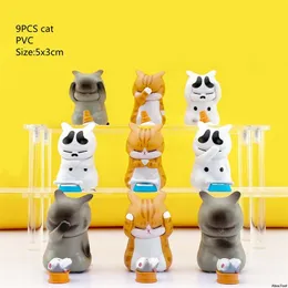 9st Estressed Cat Cute Desktop Decoration Car Accessories Model Miniature Statuette Figur Hem Siffror Doll 220426