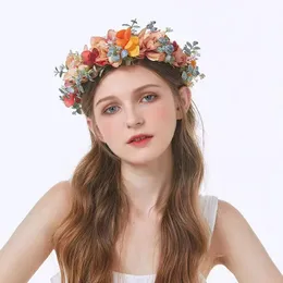 Retro Oil Painting Style Headpieces Fabric Simulation Rose Wreath Tight and Full Corolla Temperament Fake flower Headdress Head Flower