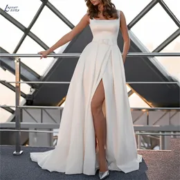 LAYOUT NICEB Winter White Wedding Women Evening Dresses High Split Sleeveless Solid Color Temperament Prom Gowns W220421