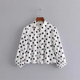 Nyaste kvinnor söta polka prickar skriver ut tre kvart lykta ärm avslag krage kvinnliga snygga blusar blusas 201201