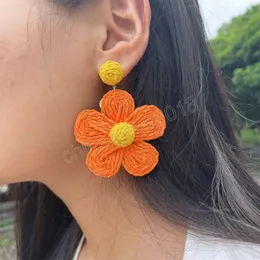 Rattan Earrings Boho Handmade Statement Raffia Flower Dangle Earrings For Women Summer Beach Earring Braided Jewelry