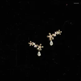 Stud Ssterling Silver Version Creative Golden Flower Crystal Crystal Drop Earrings Women Fashion 14Kゴールドメッキジュエリーギフトスタッドデール22
