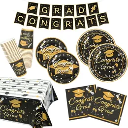 Festa di laurea Congratulazioni Grad for High SchoolCollege Student 1Set Kit di stoviglie usa e getta Decorazione per cerimonia di laurea 220815