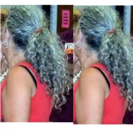Natürliches graues menschliches Haar Ponytail wickelt um Clip in 16 -Zoll -Kordelkordel lockig zwei Tonhöhen Highlights Salz Pfeffer Silber grau Deep Wave Hair Stück 120g