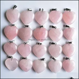 Charms Jewelry Findings Components Natural Stone 25Mm Heart Shape Rose Quartz Pendants Chakras Gem Fit Earrings Dhqqf