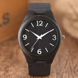 Orologi da polso di lusso in legno di ebano orologio da uomo minimalismo orologio analogico al quarzo bianco braccialetto in vera pelle sportivo maschile Reloj De Madera 2022