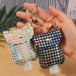 60ml Portable Squeeze Bottle Keychain Plastic Travel Bottle Hand Sanitizer Container Bag Hanging Leather Key Chain Holder Female