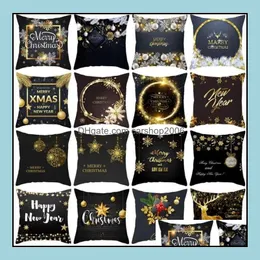 Caixa de travesseiro suprimentos de cama Têxteis domésticos jardim ll tapoup ouro preto floco de neve preto travesseiro de natal decoração de natal para dh4qs