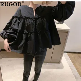 RUGOD 2019 Plus la taille lâche femmes blouses manches lanterne été hauts et chemises vintage solide mode décontractée modis camisas mujer T200321