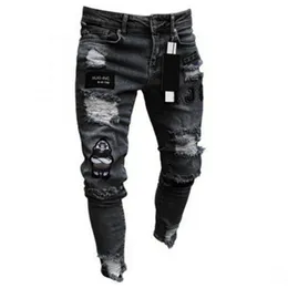 Herren Jeans Herren Stretchy Ripped Skinny Biker Stickerei Cartoon Print Jeans Dest 220823