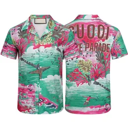 Tennisklubb Summer Silk Hawaii Shirts Racket Stripe Color Blocking Short Sleeve Men Designer Beach Shirt M-3XL