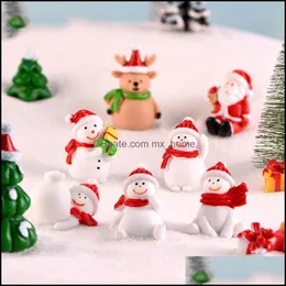 Julminiatyrfigurer snögubbe Santas hjort Xmas Tree Snow Landscape Bonsai Decoration Harts Craft Gift Fairy Garden Accessory Drop De