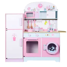 Children's Enlightenment Wooden Large Kitchen Refrigerator Stove Fruit Early Education Parent-child Puzzle Pretend Play Toys LJ201211