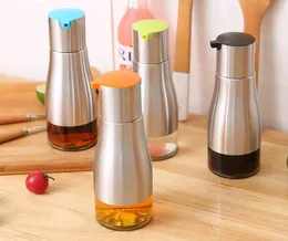new pattern Functional Olive Oil Bottle Soy Sauce Cooking Utensils Vinegar Seasoning Storage Can Glass Bottom 304 Stainless Steel Body Kitchen Cooking Tools