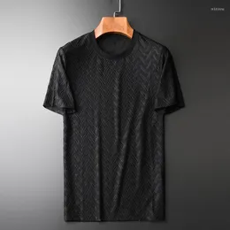 Men's T-Shirts Minglu Black Mens High Quality Round Collar Short Sleeve Jacquard Male Plus Size 4xl Slim Fit Casual Man TeeMen's Mild22