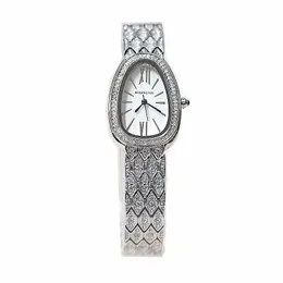 Lyxkvinnor klockor modedesigner Snake Oval Roman Diamond Ladies Waterproof Armband Quartz Student Women Watch Hntrh