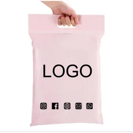 50 PZ Manico Rosa Express lope Borse Corriere Poly Mailing Imballaggio a colori Consegna Vestiti Stampa personalizzata 220704