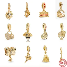 925 Ayar Gümüş Dangle Charm YENI Altın Kolye Köpüklü Güneş Arı Ağacı Boncuk Boncuk Fit Pandora Charms Bilezik DIY Takı Aksesuarları