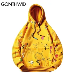 Gonthwid Japanese Anime Graffiti Print Hooded Sweatshirts Streetwear Hip Hop Harajuku Casual Pullover Hoodies Mens Fashion Tops 220325