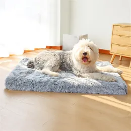 大きな犬用の犬のベッド贅沢長い毛皮のぬいぐるみベッドクッション3Dメモリフォームペットマットレス猫用犬cuddlerリムーバブルカバー210224