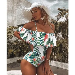 Sexy Swimsuit Classic Off Shoulder Women Swimwear Ruffle Monokini Retro Black Bodysuit Vintage Bathing Suit Girls 220509