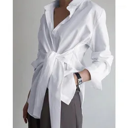 Kvinnors Blusar Skjortor Xuxi Kvinnor Mode Långärmad Lös Casual Solid Färg Tie Tunnskjorta Vår Höst 2022 E888