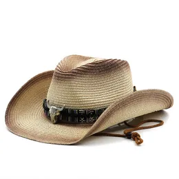 Retro Cowboy Panama Straw Hat Summer Hats for Women Men Fedora Wide Brim Belt Decorate British Style Jazz Sombrero Cap