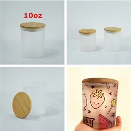 Wholesale 10oz Sublimation Frosted Candle Holders With Bamboo Lid Heat Transfer Scented Candle Cup DIY Atmosphere Festival Glass Gifts A12