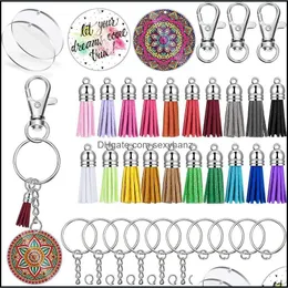 Keychains Fashion Accessories Diy Acrylic Keychain Blanks Transparent Round Split Key Rings Chain Colorf Tassel Pendant Wi Dhire