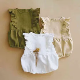 Bebek kız kıyafetleri yaz organik pamuk fırfırları yeni doğan erkek bebek kız kız kısa kollu romper tulumlar 0-2y çocuklar için bebek kıyafeti g220521