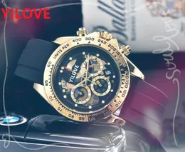 للبيع أعلى طراز Mens Mens Sports Wristwatch 43mm Quartz Movement Male Time Clock Watch with Rubber Band جميع الأوجه الفرعية العظمية العظمية الكاملة الساعات الفائقة الوظيفية