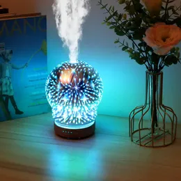 Doftlampor ultraljudslampa tyst luftfuktare glas nattljus med träkornig bas 3d stjärnor mönster lampfragrance doftfragrance