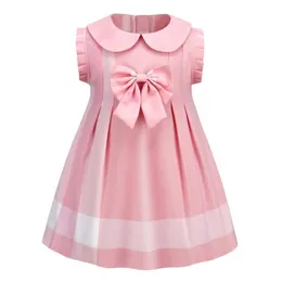 Baby Mädchen Prinzessin Kleider Sommer Kinder Drehen-unten Kragen Kleid Mit Bowknot Kinder Rosa Kurzarm Rock Kind Rock