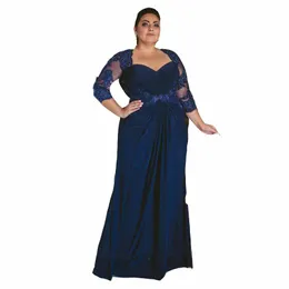 Taglia di dimensioni plus size di abiti da sposa per feste di nozze perle in pizzo blu scuro blu scuro perle in chiffon lunghezza di abiti da sera formali da donna su misura 403