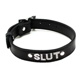 Sexyy Echtes Leder Kragen Brief schmücken Bdsm Bondage Slave Neck Strap Flirten Halskette Erwachsene Cosplay sexy Spielzeug für Paare