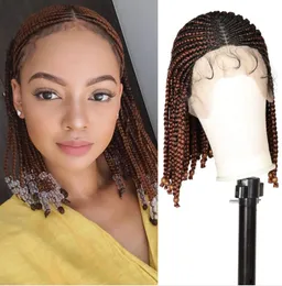 Short Lace Front Braided Braided Wigs Baby Hair for Black Women Middle Parting Synthetic Cornrow with Beads