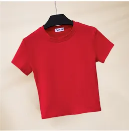 Crop Top T-shirt Kvinnor Solid bomull O-hals Kortärmade T-shirts för kvinnor Hög midja Smal Kort Sport Femme T-shirt