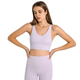 Lu Lu Lemons band Longline Straight Bra Yoga Tank Smooth Soft Fiess Vest Solid Color Women Underwear Sexiga toppar Snabbtorkande sportbh med bröstkudde