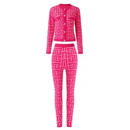 High Quality New Women Two Piece Sets Long Sleeve Jacket Coat Tops and Skinny Pants Womens Sexy Knitted Two Pieces Pant Set Suit RP1