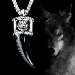 Dominierende Herren-Halskette mit Wolfszahn und Wolfskopf-Anhänger, modische Herren-Halskette, exquisites Alltags-Party-Zubehör, Schmuck, Geschenk