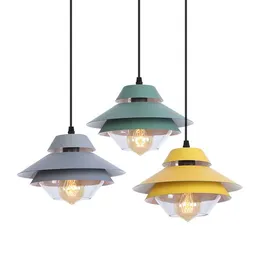 Pendant Lamps El Restaurant Coffee Shop Green Gray Yellow Colored Iron Art Individual Creative Modern Retro Pendent Lighting Lamp DesignPend