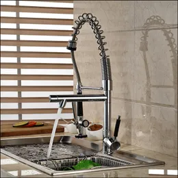 Rubinetto da cucina in ottone massiccio cromato Doppio spruzzatore Rubinetto per lavello Miscelatore per lavabo Miscelatore monocomando montato su ponte Maniglia Drop Delivery 2021 Rubinetti Rubinetti Doccia