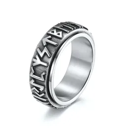 Kvalitet 316L Rostfritt stål Ring Retro Unzip Luane Brev Viking Text Rotary Rotatable Moving Rings Men's and Women's Gem Ring Smycken