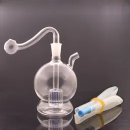 10pcs 유리 유리 오일 버너 Bong Hookah Water Pipes 인라인 매트릭스 Perc Pyrex Heady Recycler Dab Rig Bong with Glass Oil Burner Pipe 및 Hose