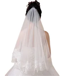 Kobiety 150 cm Bridal Bridal Wedding Veil Biała jedna warstwowa koronkowa krawędź kwiatów