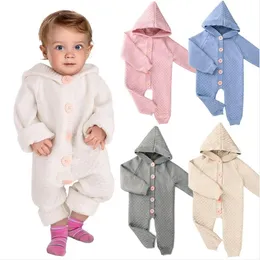 Baby rompers designer kläder pojkar knapp stickade sovsäckar spädbarn långärmad hooded jumpsuits nyfödda krypa kläder boutique kläder bd7979